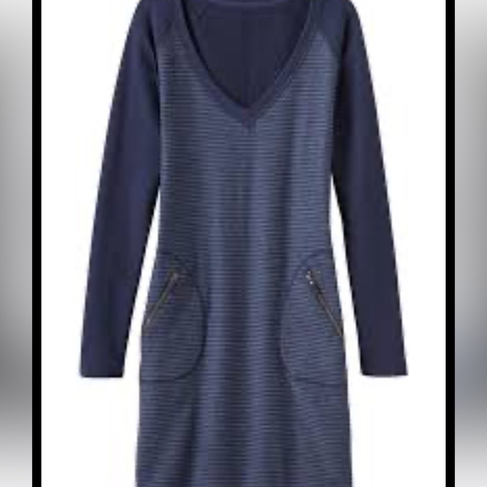 Athleta blue micro stripe Enchanted Dress Sz M NWOT Sz M